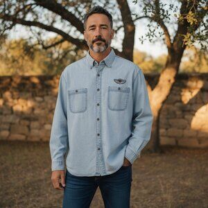 2003 Harley-Davidson Official Merch Long Sleeve Denim Shirt Men's XXL